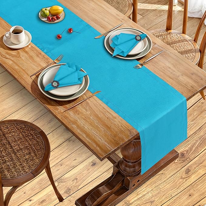 Ruvanti Linen Table Runner 72 Inches, Classic Hemstitch, Washable, Reusable, Non-Slipping, Stain Resistant- Perfect for Parties, Weddings, Dinners, Thanksgiving, Christmas, Indoor use – Blue