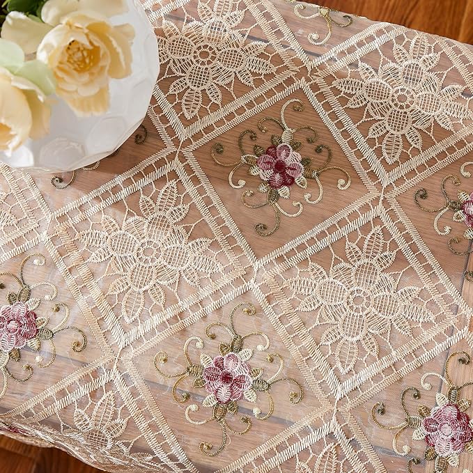 Warm Home Designs Gold Lace Table Runner. 72 Inch Long, Embroidered with Intricate Flower Design. Can Be Used As Dresser Scarf or Dining Table Runner. VTR Linen