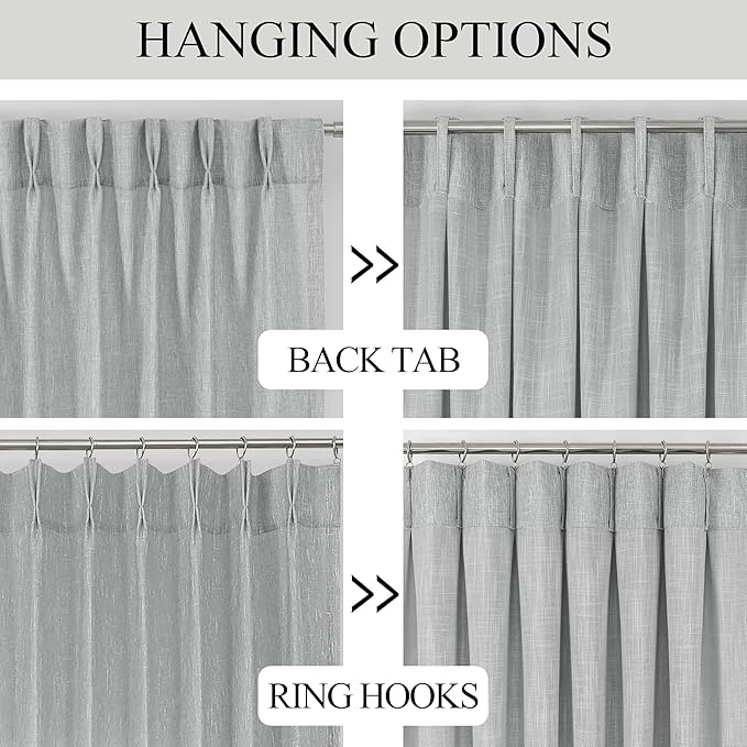 Vision Home Gray Pinch Pleated Semi Sheer Curtains Textured Light Filtering Window Curtains 72 inches for Living Room Bedroom Silver Grey Pinch Pleat Drapes with Hooks Back Tabs 2 Panels 40" Wx72 L