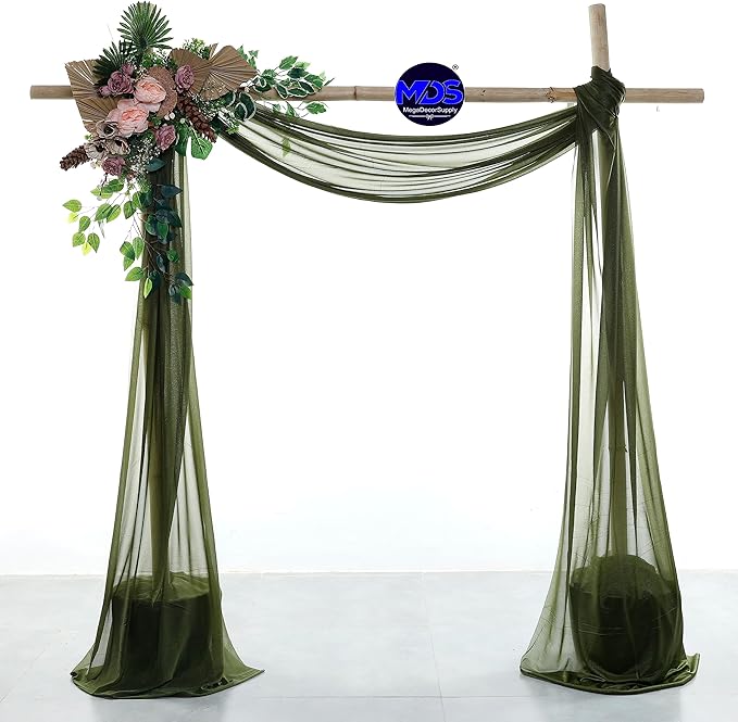 MDS Halloween Chiffon Draping Fabric - 1 Panel, 30" Wide x 20ft Long - Sheer Spooky Arbor & Canopy Drapery for Haunted House Backdrops, Party Ceilings, DIY Costumes & Themed Events - Olive Green
