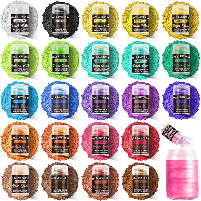 Dusting Powders: Edible Luster Dust Set, 24 Vivid Colors, 4g Bottles