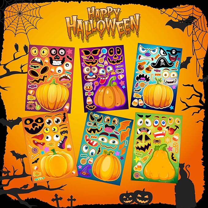 36 Sheets Halloween Stickers for Kids, Make A Pumpkin Face Stickers, Halloween Pumpkin Decorating for Kids Toddlers Party Favors Treats Party Games Goody Bag Filler