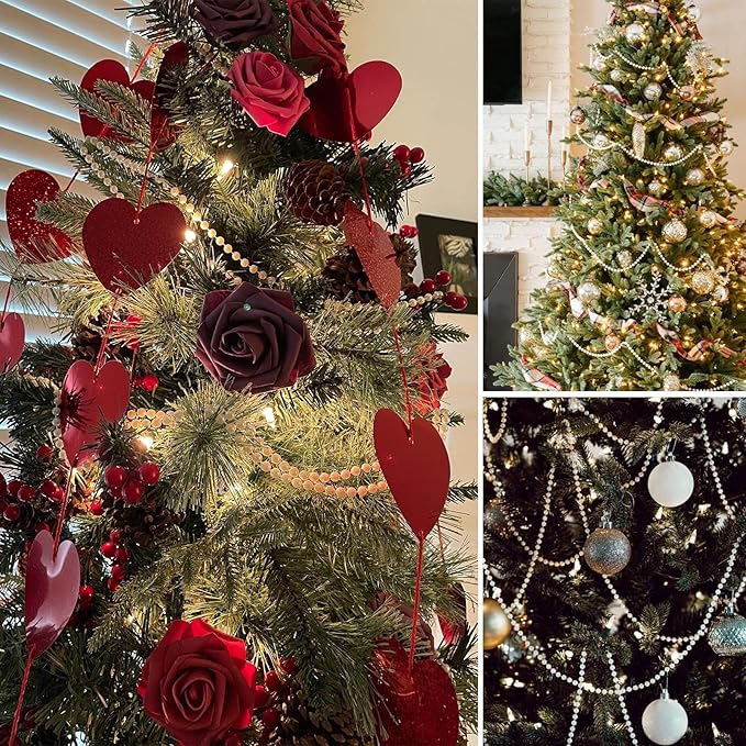 [76.7 Feet] Pearl Beads Garland, 6MM 25.5 Yards Faux Pearl Beads String Roll Bulk for DIY Craft Wedding Party Christmas Tree Decoration