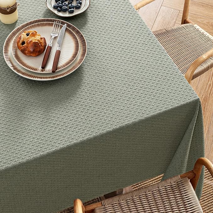 MIULEE Olive Green Linen Cottton Table Cloth Rectangle Tablecloth Waterproof Spillproof Cross-Star Textured Table Cltoth Decorative Farmhouse Style for Dining Party Weddings 60x84 Inch