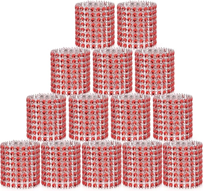 Red Napking Rings Holder Set of 150pcs,Diamond Crystal Napkin Rings Bulk Adornment for Wedding Reception, Dinner, Place Settings, Holiday Parties or DIY Decoration (150,Red)