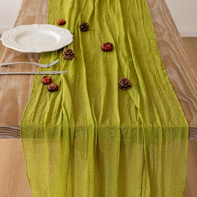 3pcs Moss Green Cheesecloth Table Runner Gauze 120 Inch 10 FT Rustic Boho Cheese Cloth Runner for Wedding Baby Shower Bridal Shower Birthday Party Long Sheer Home Decorations