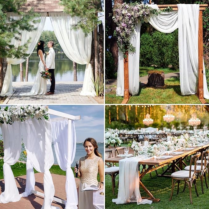 4 Panels Wedding Arch Draping Fabric 28" x 20Ft Wedding Arch Drapes Chiffon Fabric Drape Sheer Backdrop Curtain for Weddings Party Swag Ceremony Birthday Arbor Drapery Reception Ceiling Decor(White)