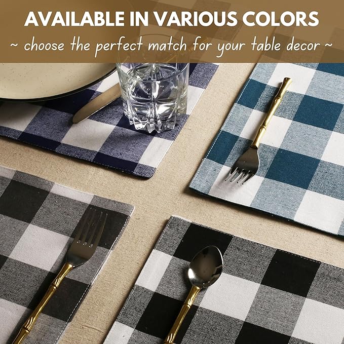 Native Fab Table Runner Buffalo Check Plaid 100% Cotton - 13x72 Inches Kitchen Dining Table Decoration for Indoor Outdoor Farmhouse Home Party Decor - Black and White
