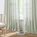 Soft Pinch Pleated Semi Sheer Curtains Textured Linen Blended – Green
