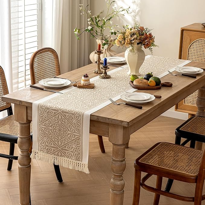 Table Runners 95 Inches,Waterproof Boho Table Runner with Tassel Fringe,Table Runner for Party Coffee Table