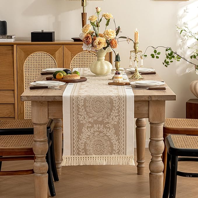 Table Runner 48 Inches Long,Waterproof Boho Table Runner with Tassel Fringe,Table Runners for Party Coffee Table