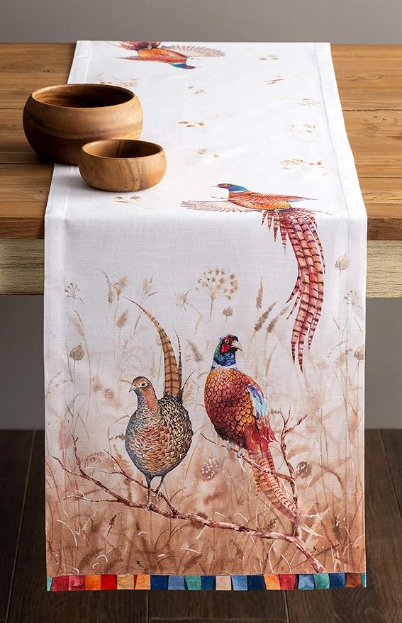 Maison d' Hermine Table Runner 100% Cotton Single Layer Table Runners 36 inches Long for Thanksgiving Christmas Decorations Home Kitchen Dining Party Wedding (Faisan D'Automne, 14.5" x 36")