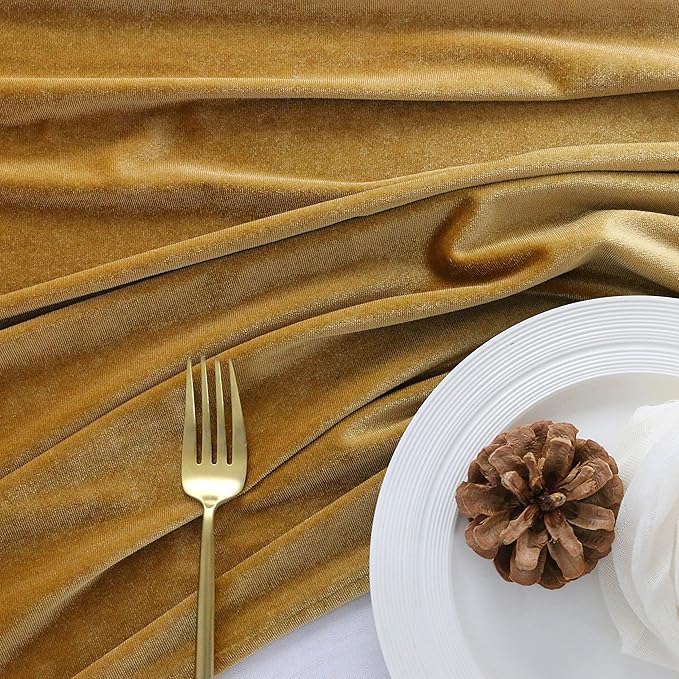 Velvet Table Runner, 10ft Luxurious Wedding Reception Decorations Soft Velvet Fabric Table Linen Overlay for Party (20 x 120 inch, Gold)