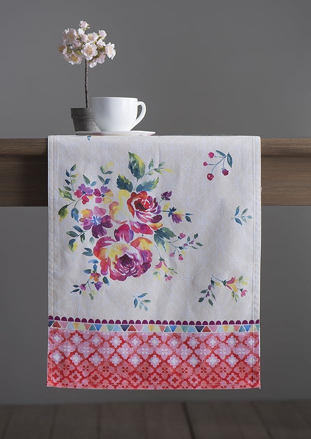 Maison d' Hermine Table Runner 100% Cotton Single Layer Table Runners 72 inches Long Decorative for Kitchen Dining Party Baby Shower Wedding Bridal Shower Spring Summer (Rose Garden, 14.50" x 72")