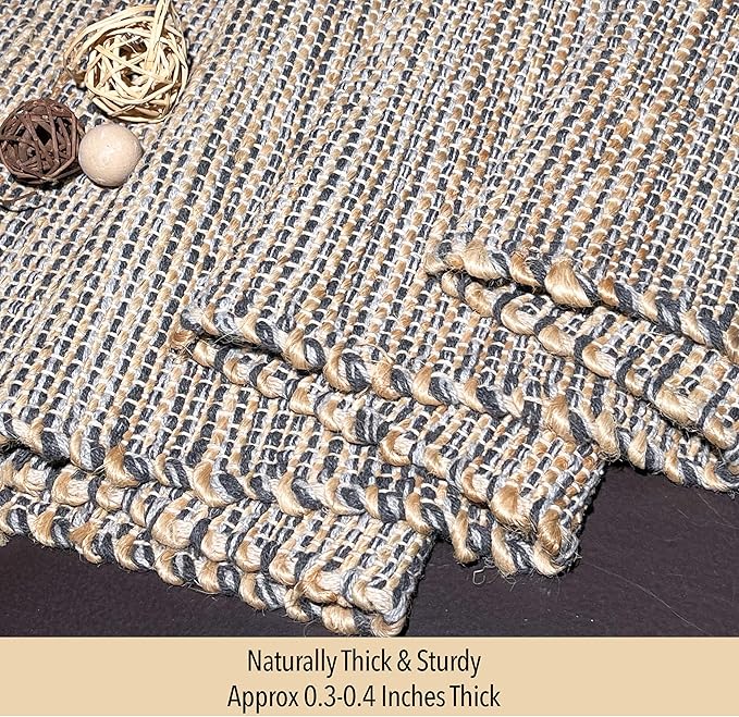 Chardin home Natural Jute Table Runner 13x36 Inch – Vintage Boho Rustic Table Decor – Handwoven Table Runner in Natural Jute and Grey – Farmhouse Dining or Console Table Accent