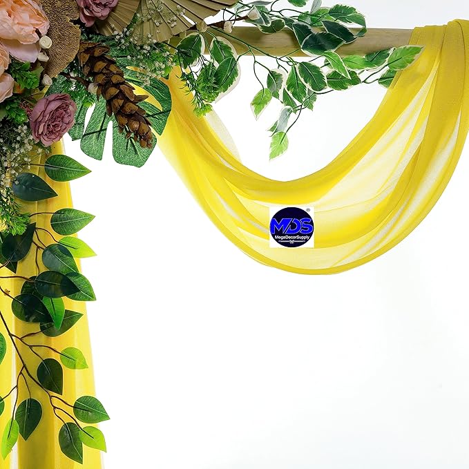 MDS Halloween Chiffon Draping Fabric - 1 Panel, 30" Wide x 50ft Long - Sheer Spooky Arbor & Canopy Drapery for Haunted House Backdrops, Party Ceilings, DIY Costumes & Themed Events - Yellow