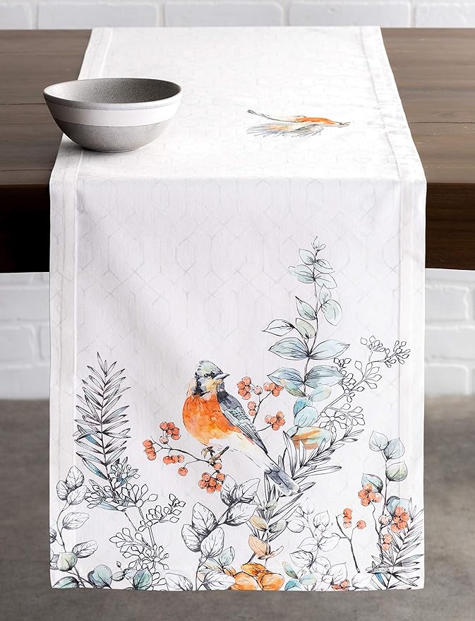 Maison d' Hermine Table Runner 100% Cotton Single Layer Table Runners 36 inches Long for Thanksgiving Christmas Decorations Home Kitchen Dining Party Wedding (Whitish Shabby Chique, 14.5" x 36")
