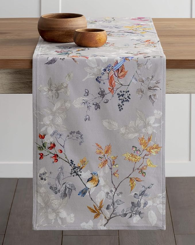 Maison d' Hermine Table Runner 100% Cotton Double Layer Table Runners 108 inches Long for Thanksgiving Christmas Decorations Home Kitchen Dining Party Wedding (Equinoxe - Grey, 14.5" x 108")