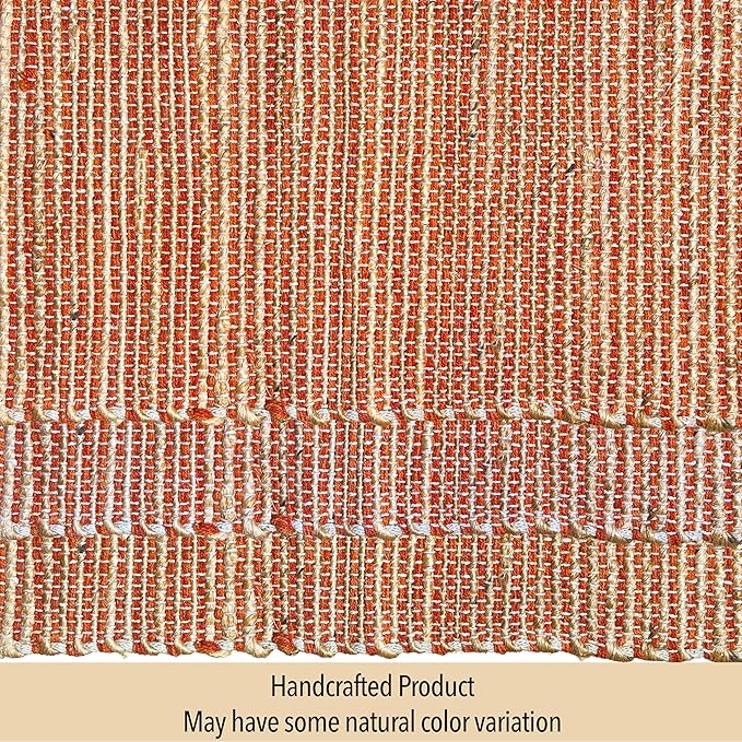 Chardin home Natural Jute Table Runner 13x72 Inch – Vintage Boho Rustic Table Decor – Handwoven Table Runner in Natural Jute and Rust Orange – Farmhouse Dining or Console Table Accent