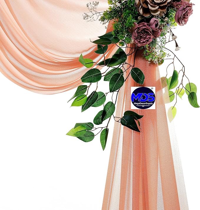 MDS Halloween Chiffon Draping Fabric - 1 Panel, 30" Wide x 20ft Long - Sheer Spooky Arbor & Canopy Drapery for Haunted House Backdrops, Party Ceilings, DIY Costumes & Themed Events - Coral Peach