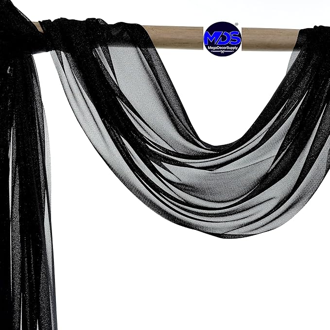 MDS Halloween Chiffon Draping Fabric - 1 Panel, 30" Wide x 40ft Long - Sheer Spooky Arbor & Canopy Drapery for Haunted House Backdrops, Party Ceilings, DIY Costumes & Themed Events - Black