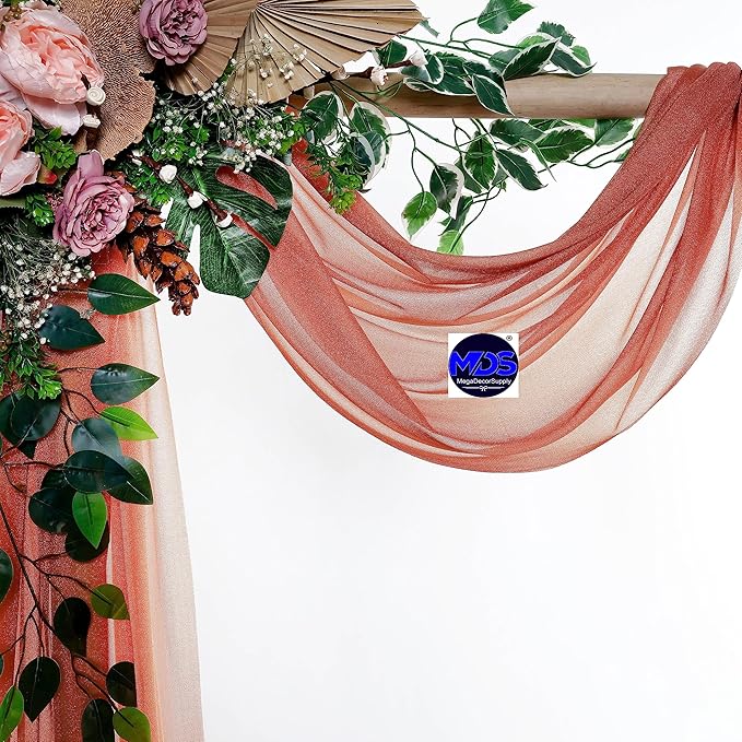 MDS Halloween Chiffon Draping Fabric - 2 Panel, 30" Wide x 100ft Long - Sheer Spooky Arbor & Canopy Drapery for Haunted House Backdrops, Party Ceilings, DIY Costumes & Themed Events - Terracotta