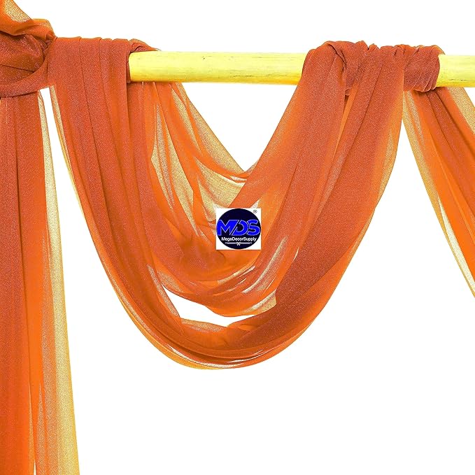 MDS Halloween Chiffon Draping Fabric - 1 Panel, 30" Wide x 50ft Long - Sheer Spooky Arbor & Canopy Drapery for Haunted House Backdrops, Party Ceilings, DIY Costumes & Themed Events - Orange