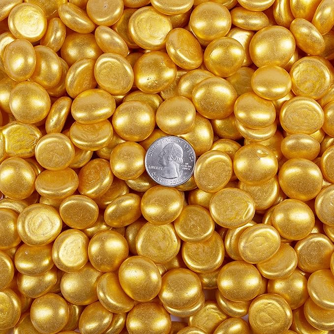 Galashield Flat Glass Marbles for Vases Gold Glass Gems Beads Pebbles Vase Filler (5 LBS, Approx. 540 PCS)