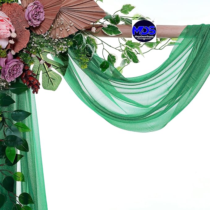 MDS Halloween Chiffon Draping Fabric - 2 Panel, 30" Wide x 100ft Long - Sheer Spooky Arbor & Canopy Drapery for Haunted House Backdrops, Party Ceilings, DIY Costumes & Themed Events - Emerald Green