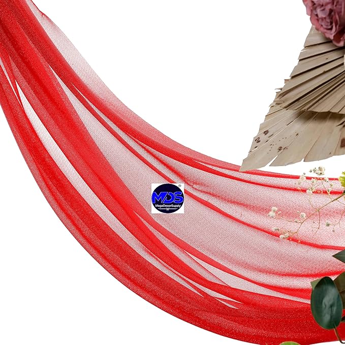 MDS Halloween Chiffon Draping Fabric - 2 Panel, 30" Wide x 20ft Long - Sheer Spooky Arbor & Canopy Drapery for Haunted House Backdrops, Party Ceilings, DIY Costumes & Themed Events - Red