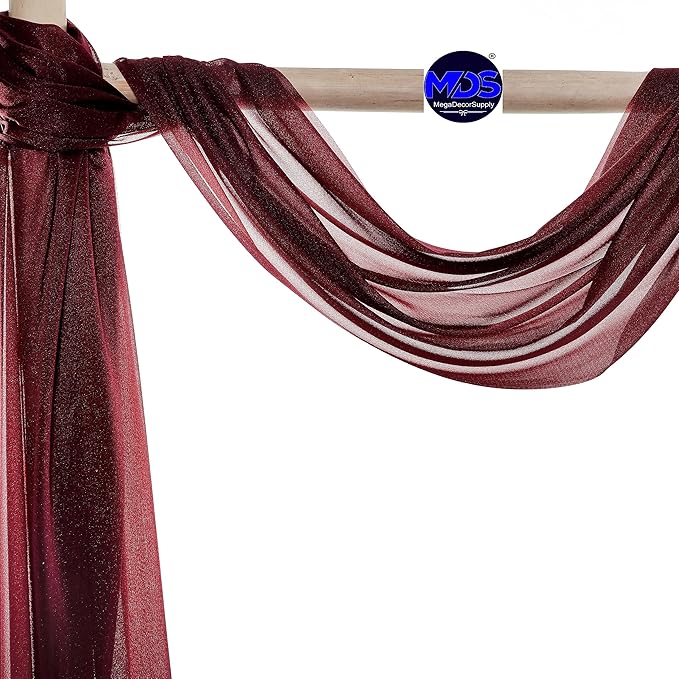 MDS Halloween Chiffon Draping Fabric - 2 Panel, 30" Wide x 20ft Long - Sheer Spooky Arbor & Canopy Drapery for Haunted House Backdrops, Party Ceilings, DIY Costumes & Themed Events - Burgundy
