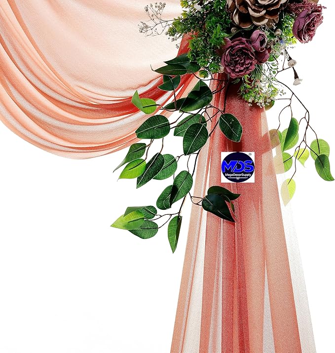 MDS Halloween Chiffon Draping Fabric - 2 Panel, 30" Wide x 100ft Long - Sheer Spooky Arbor & Canopy Drapery for Haunted House Backdrops, Party Ceilings, DIY Costumes & Themed Events - Terracotta