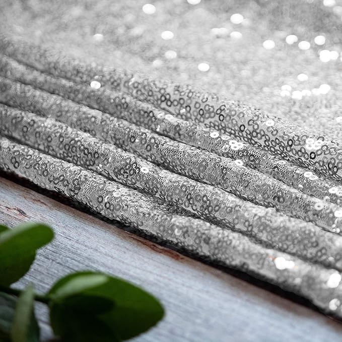 JYFLZQ Silver Sequin Backdrop Curtains 8ft x 8ft 1 Panel Glitter Photo Booth Backdrops Sparkly Photography Background Drapes for Parties Wedding Bridal Showers