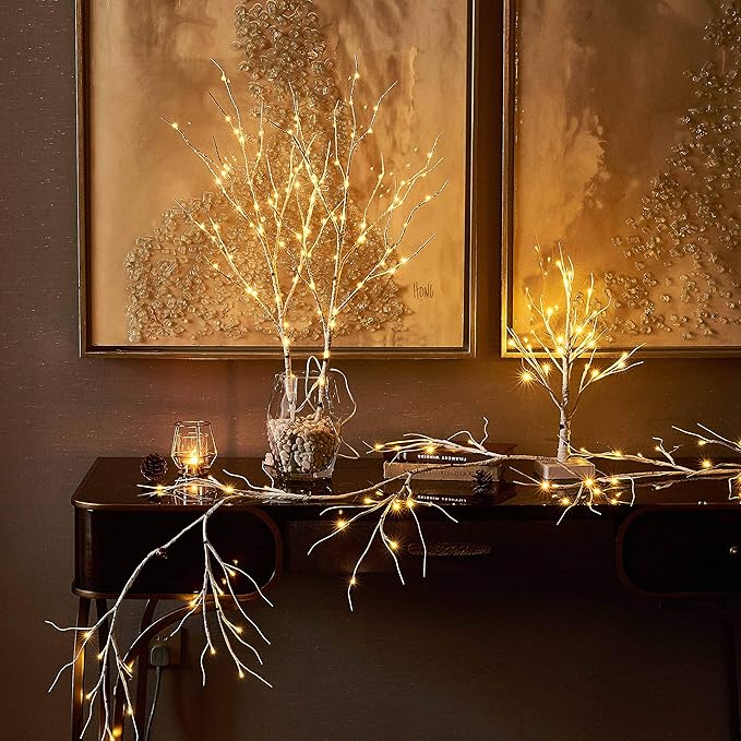 Hairui Lighted Birch Garland Battery Operated with 8 Function 48 Warm White and Multi Color Lights 6FT, Pre Lit Garland for Fireplace Christmas Holiday Decoration Indoor Outdoor
