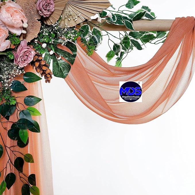 MDS Halloween Chiffon Draping Fabric - 2 Panel, 30" Wide x 100ft Long - Sheer Spooky Arbor & Canopy Drapery for Haunted House Backdrops, Party Ceilings, DIY Costumes & Themed Events - Coral Peach