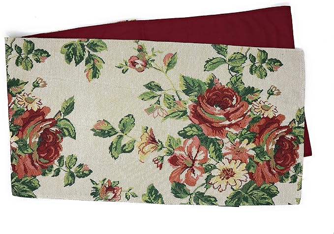 Tache Sweet Roses Spring Summer Traditional Country Vintage White Red Floral Decorative Woven Tapestry Dresser Kitchen Coffee Table Runners, 13x54