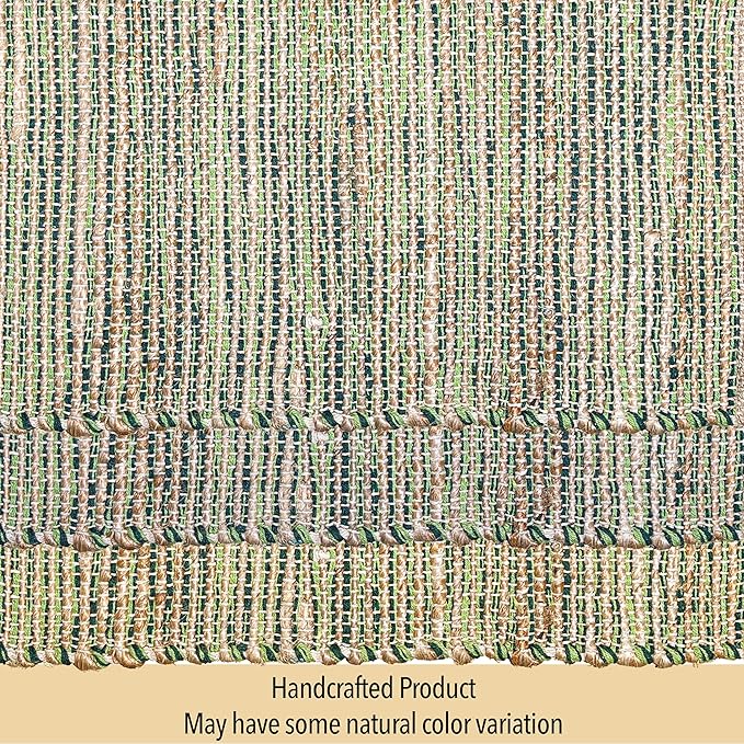 Chardin Home Natural Jute & Green Placemats, Set of 4 – Rustic Handmade Boho Table Mats, 13x19 Inch Dining Table Placemats for Kitchen, Everyday Meals, Holidays, Farmhouse or Modern Table Décor