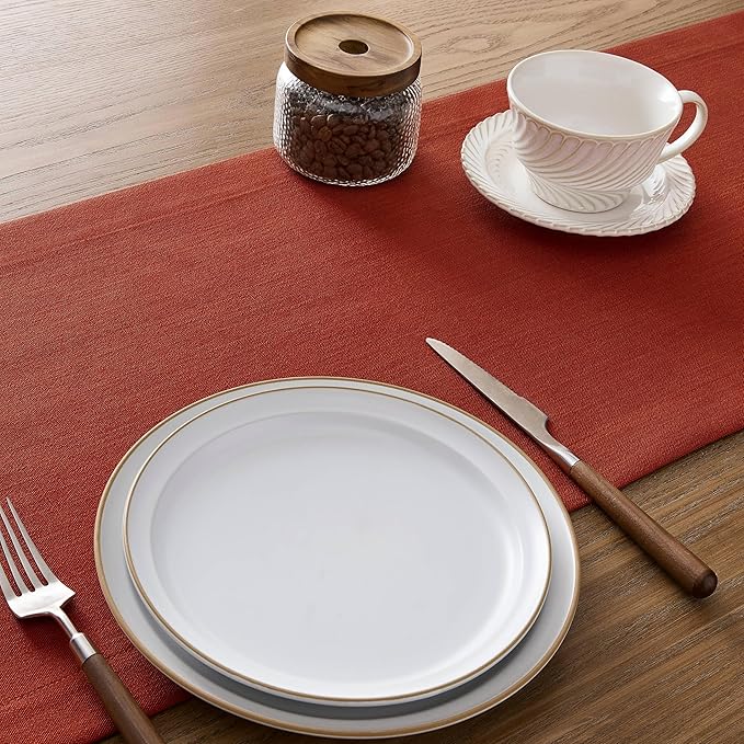 ZeeMart Linen Textured Border Table Runner, 14 x 72 Inch Orange, Farmhouse Style Burnt Orange Fall Table Runners 72 Inches Long, Easy Care Everyday Polyester Table Runner