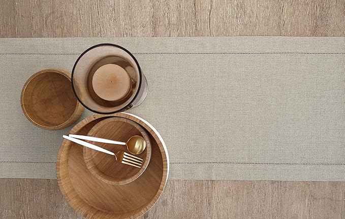 Solino Home Linen Natural Table Runner 120 Inches Long - 100% Pure Linen Hemstitch 14 x 120 Inch Table Runner for Dining, Fall, Autumn, Thanksgiving, Christmas - Classic Hemstitch