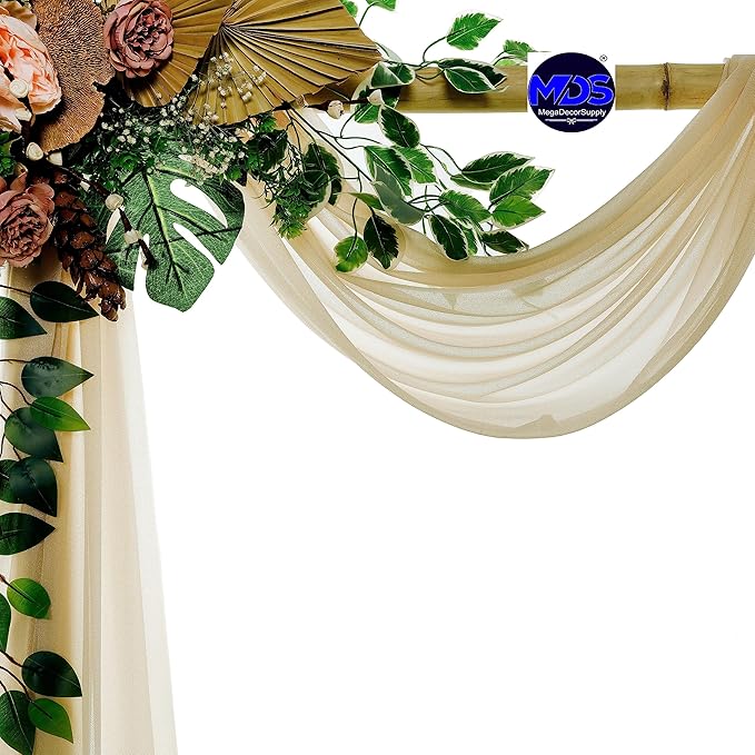 MDS Halloween Chiffon Draping Fabric - 1 Panel, 30" Wide x 100ft Long - Sheer Spooky Arbor & Canopy Drapery for Haunted House Backdrops, Party Ceilings, DIY Costumes & Themed Events - Champagne Gold