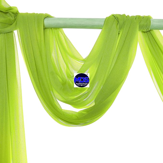 MDS Halloween Chiffon Draping Fabric - 1 Panel, 30" Wide x 50ft Long - Sheer Spooky Arbor & Canopy Drapery for Haunted House Backdrops, Party Ceilings, DIY Costumes & Themed Events - Parrot Green