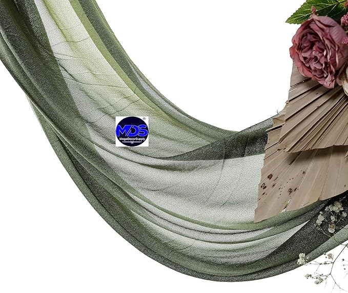 MDS Halloween Chiffon Draping Fabric - 1 Panel, 30" Wide x 20ft Long - Sheer Spooky Arbor & Canopy Drapery for Haunted House Backdrops, Party Ceilings, DIY Costumes & Themed Events - Olive Green