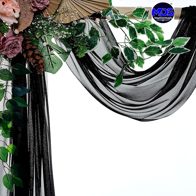 MDS Halloween Chiffon Draping Fabric - 2 Panel, 30" Wide x 20ft Long - Sheer Spooky Arbor & Canopy Drapery for Haunted House Backdrops, Party Ceilings, DIY Costumes & Themed Events - Black