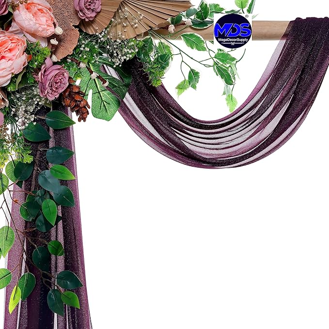 MDS Halloween Chiffon Draping Fabric - 1 Panel, 30" Wide x 30ft Long - Sheer Spooky Arbor & Canopy Drapery for Haunted House Backdrops, Party Ceilings, DIY Costumes & Themed Events - Eggplant