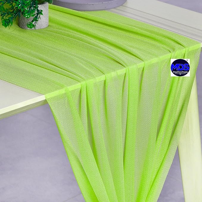 MDS 2 Pack 14ft Chiffon Table Runner 29 x 170 Inches Sheer Wedding Runner Romantic Rustic Table Runner for Wedding Decorations, Birthday Parties, Bridal Shower Party Arch Decor - Parrot Green