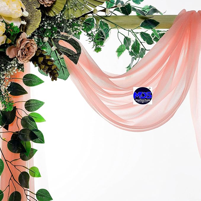 MDS Halloween Chiffon Draping Fabric - 2 Panel, 30" Wide x 40ft Long - Sheer Spooky Arbor & Canopy Drapery for Haunted House Backdrops, Party Ceilings, DIY Costumes & Themed Events - Peach
