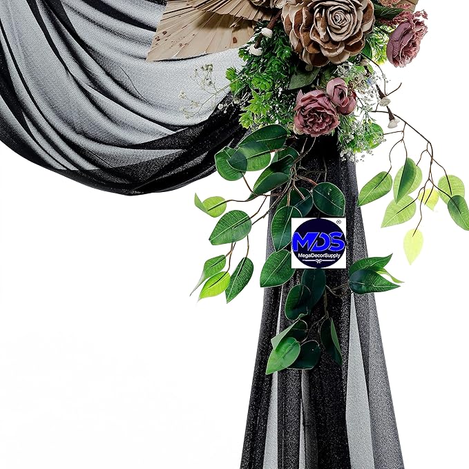 MDS Halloween Chiffon Draping Fabric - 1 Panel, 30" Wide x 20ft Long - Sheer Spooky Arbor & Canopy Drapery for Haunted House Backdrops, Party Ceilings, DIY Costumes & Themed Events - Black