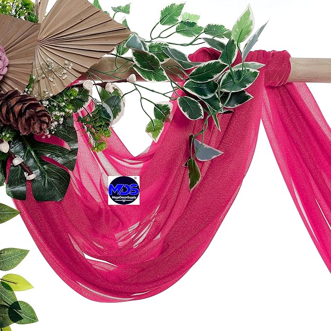 MDS Halloween Chiffon Draping Fabric - 2 Panel, 30" Wide x 50ft Long - Sheer Spooky Arbor & Canopy Drapery for Haunted House Backdrops, Party Ceilings, DIY Costumes & Themed Events - Hot Pink