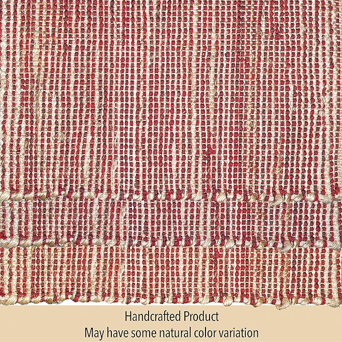 Chardin home Natural Jute Table Runner 13x72 Inch – Vintage Boho Rustic Table Decor – Handwoven Table Runner in Natural Jute and Red – Farmhouse Dining or Console Table Accent