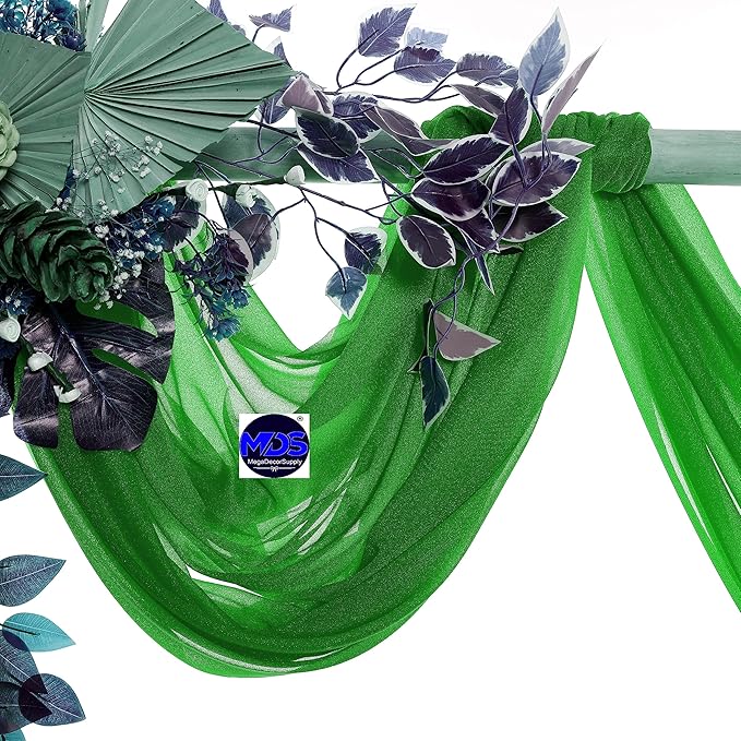 MDS Halloween Chiffon Draping Fabric - 1 Panel, 30" Wide x 100ft Long - Sheer Spooky Arbor & Canopy Drapery for Haunted House Backdrops, Party Ceilings, DIY Costumes & Themed Events - Green